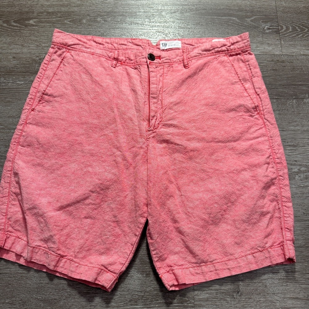 Gap Shorts Mens 34 Pink Linen Blend Chino Casual Flat Front 10" Short Preppy